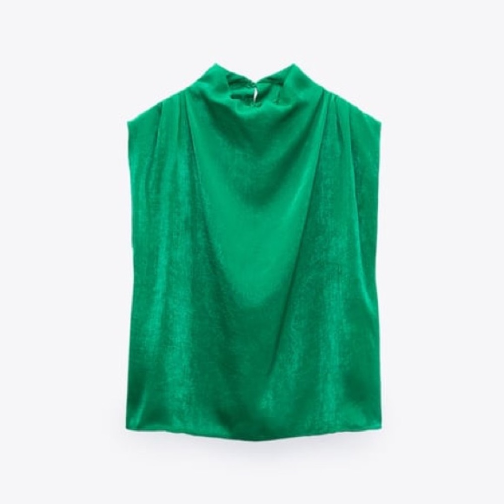 High Neck Emerald Green Top - Satin Effect